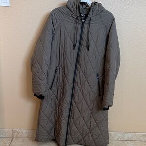 Quilted Midi Green Coat with Hood